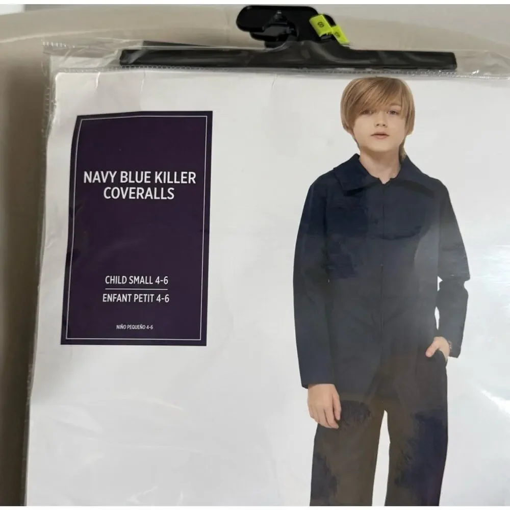 Navy Blue Killer Costume Coveralls for Kids, Size S 4-6 Halloween NWT